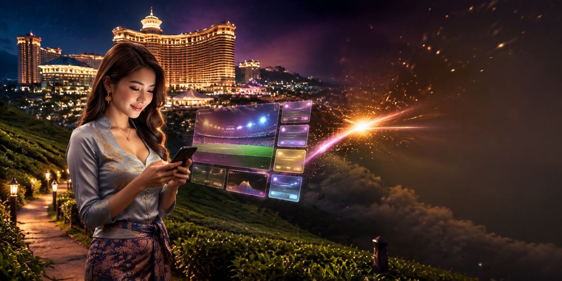 Pengguna menyemak odds perlawanan sukan melalui telefon di kawasan peranginan Malaysia